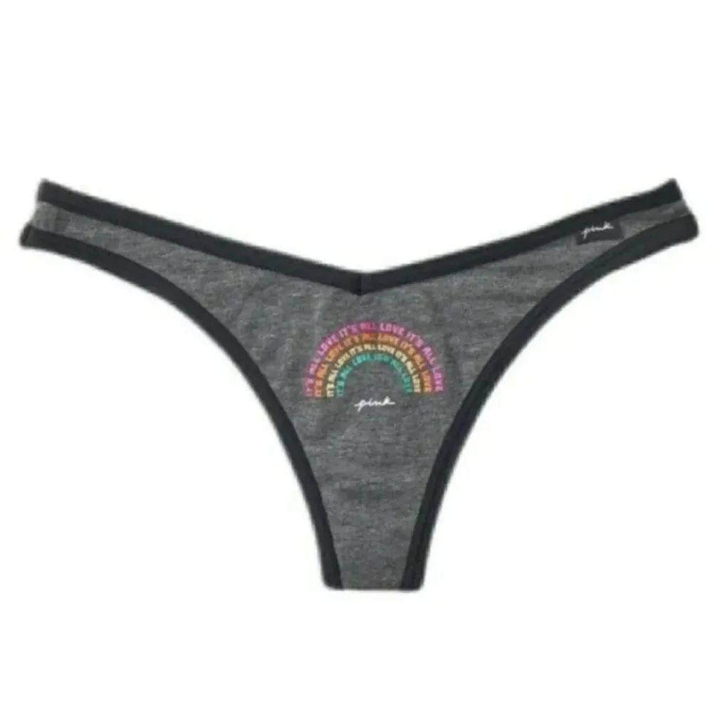 Victorias Secret Pink Soft Cotton V-Cut Front Low Rise Thong panty heather gray